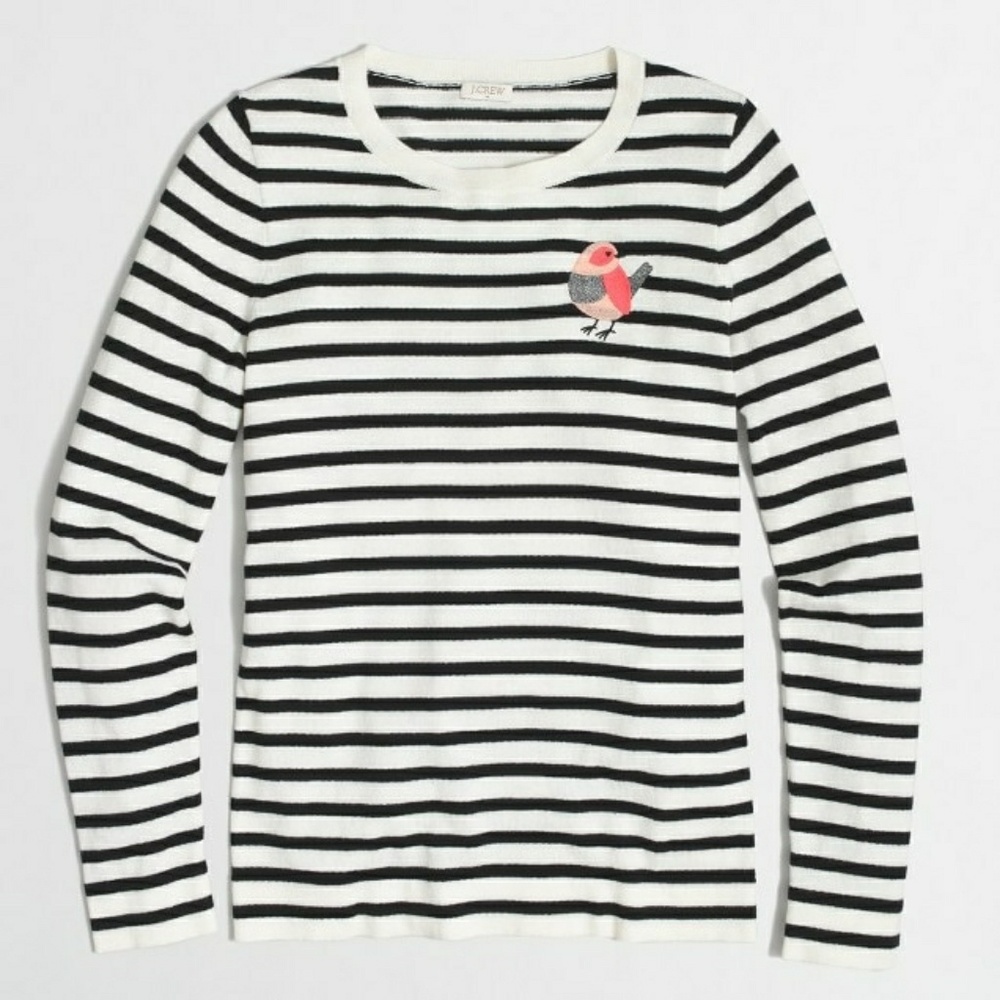SPRING SALEJ Crew Striped Bird Sweater